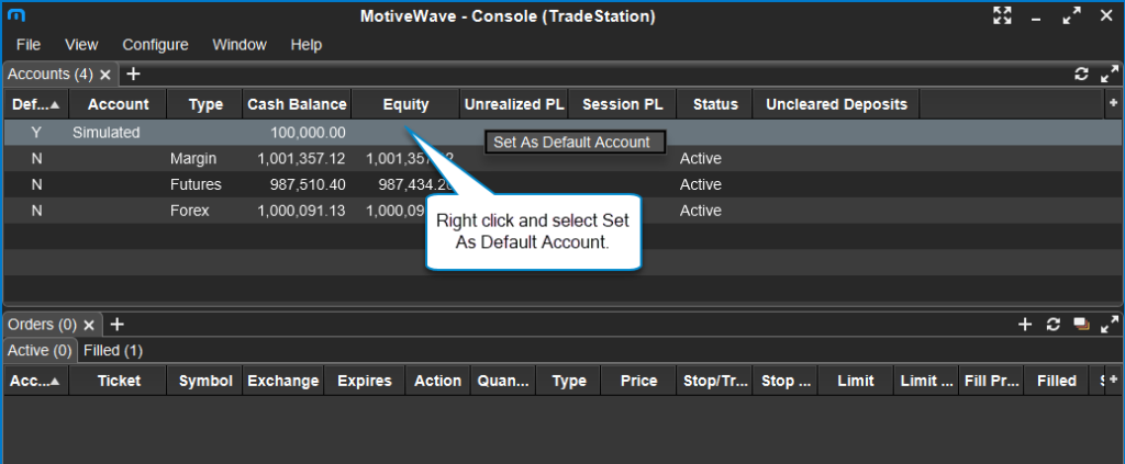 does motivewave offer trading account